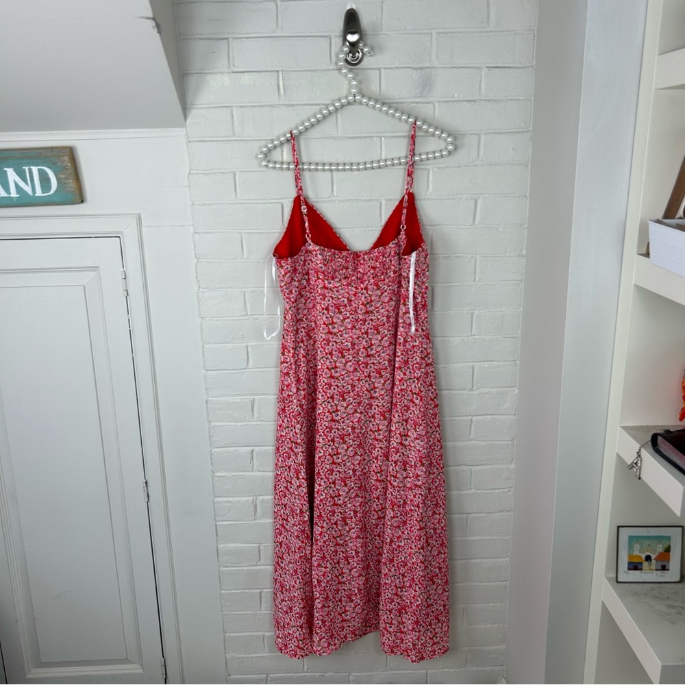 NWT Lulus Intricate Sweetness Red Floral Tie Front Sleeveless Midi Dress Size L - Picture 11 of 14